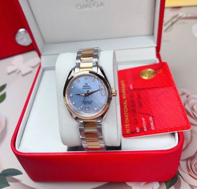 Omega Seamaster Aqua Terra 34mm Quartz Movement Two-tone Rose Gold Strap Blue Dial Women Watch
